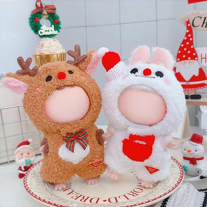 Christmas Clothes for Lu bubu 17cm Dolls(No Doll) Accessories,, Stylish Kawaii Festive Christmas Elk Outfit Set 2 Pieces Suitable for 17cm Doll , Xmas Doll Clothing Set Replacement Brown