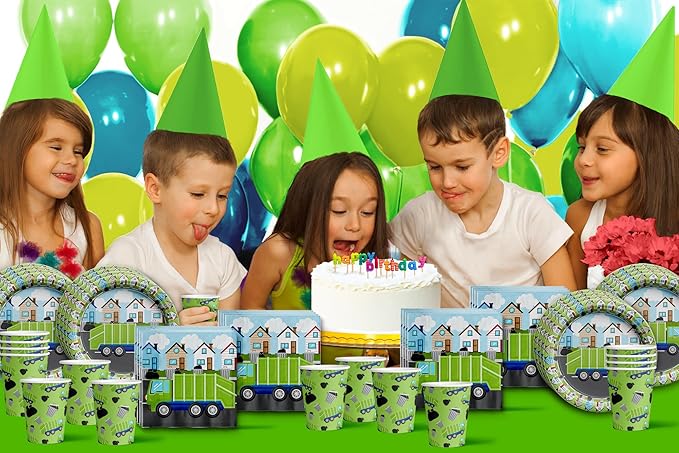 Garbage Trash Truck Birthday Party Supplies - Big Truck Birthday Party Supplies Set Includes Plates, Napkins, and Cups | Kit for 16