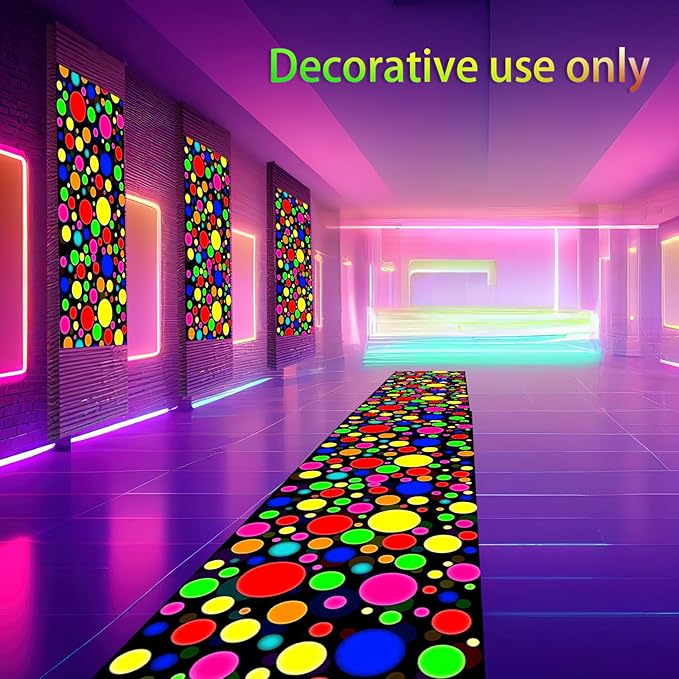 Haull 138 x 59 Inch Glow in The Dark Party Supplies Neon Party Decorations Light up Dance Floor Blacklight Rug UV Reactive Fluorescent for Carnival Birthday Wedding Favors(Dot)
