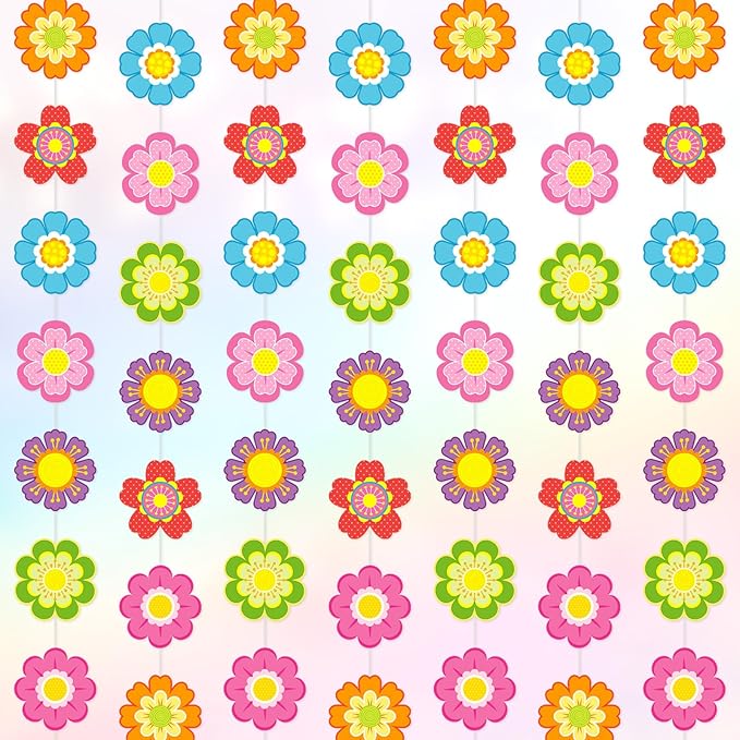 Capoda 8 Pcs Spring Flower Garland Decorations Colorful Flower Paper Garlands Hawaiian Hibiscus Paper Cutouts Floral Hanging Decor for Summer Birthday Theme Party Supplies