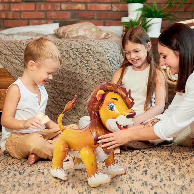 Standing Lion Balloon, 21''L x 24''H Large Jungle Safari Animals Foil Balloons, Walking Lion Balloons for Kids Wild Zoo Party Baby Shower Birthday Decor Supplies