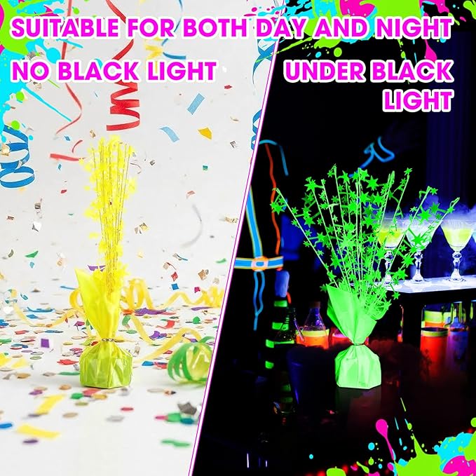 6 Pack Glow in the Dark Metallic Foil Spray Centerpiece Neon Star Table Decoration Fluorescence Tabletop Centerpieces for Glitter Neon Birthday Party Graduation Holiday Party Supplies