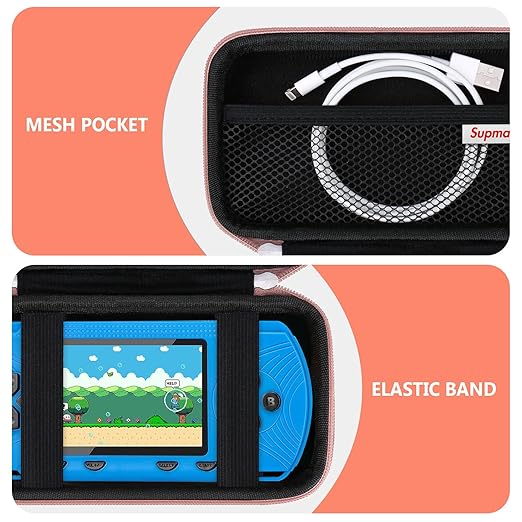 Supmay Carrying Case for GAMPLAE Handheld Game for Kids, 258 Retro Video Games Portable Gaming Player Storage Holder Travel Bag with Mesh Pocket for 3 Game Cards, Earphone,USB Cable, Rose Gold