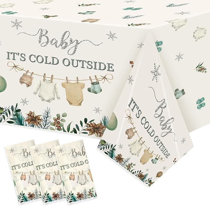 Table Cover Party Decoration - 3Pcs Winter Sweater Balloon Disposable Plastic Table Cloth Birthday Party Favors Classroom Happy New Year Decorations Supplies Banner Kids Santa Claus Snowman