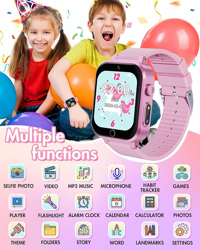 Smart Watch for Kids with Dual Cameras Music Player Educational Birthday Gifts Toys for 6 7 8 9 10 11 12 Year Old Girls