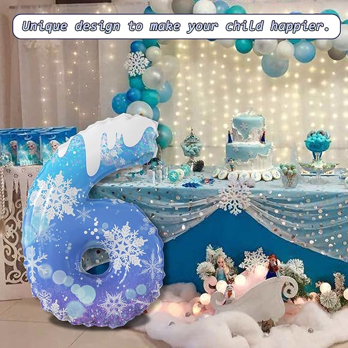 40 Inch Frozen Balloon Balloon Number 6 Birthday Balloons Decorations for Girls Birthday Snowflake Themed Party Supplies Winter Party Decorations (Blue Snowflake, number 6)