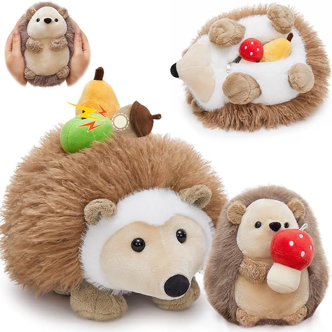 MaoGoLan Magnetic Hedgehog Plush Toys Family Set, Mama & Baby with 4 Fruits - 16" Soft Stuffed Animals for Imaginative Play, Educational Toys, Christmas Easter Gift for Kids