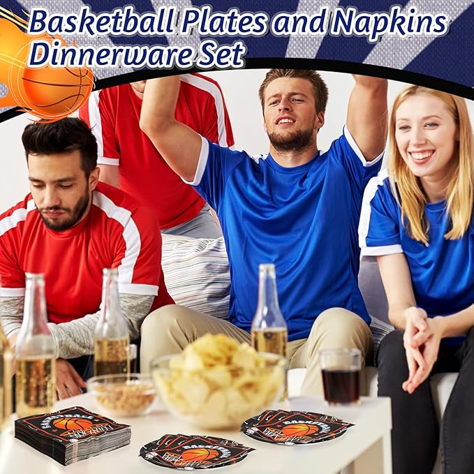 Umigy 100 Pcs Basketball Plates and Napkins Party Supplies Basketball Tableware Dinner Lunch Dessert Appetizer for Kids Boys Baby Shower Birthday Sport Party Decor Serves 50(Novel Style)