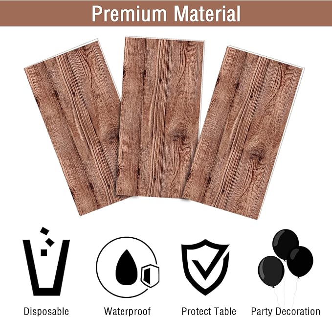 3 Pieces Wood Grain Tablecloths Rustic Wood Looking Plastic Table Covers Rectangle Brown Wood Vintage Farmhouse Table Cloth Decorations for Western Cowboy Barn Themed Birthday Wedding Party Supplies