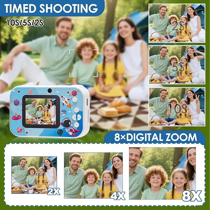 Kids Camera, 48MP Digital Camera for Kids with Dual Lens, 8X Zoom, IPS Screen, Music & Games, Gift for Children Ages 3–12, Blue
