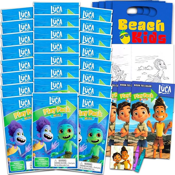 Disney Luca Mini Party Favors Set for Kids - Bundle with 24 Mini Luca Grab n Go Play Packs with Coloring Pages, Stickers and More (Luca Birthday Party Supplies)