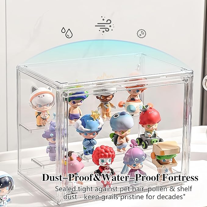 2 Pack: 3-Tier pop Figure Display case for Collectibles - Magnetic Closure, Interlocking Shelves for Vinyl Figures, Bobbleheads - Space-Saving Set (M 10.6''x7.6''x17.3'' )