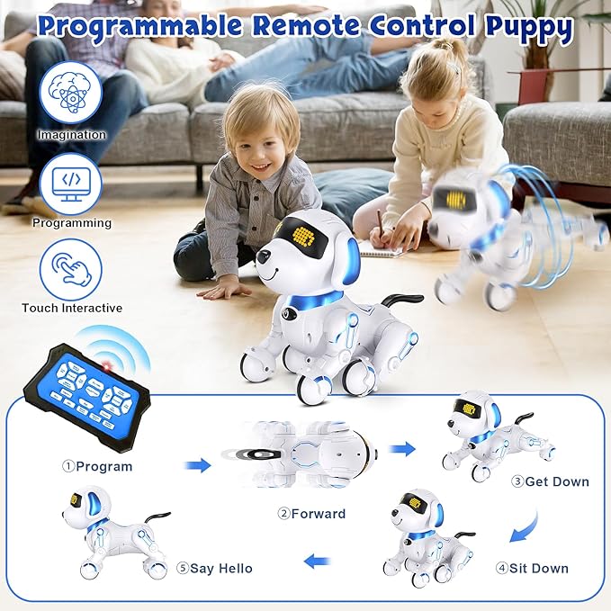 Robot Dog Remote Control Robot Toys with Sing Dance, Easter Toy Kids Toy, 17 Functions E Interactive Dog for 6+, Programmable Smart Interactive Robotic Pets