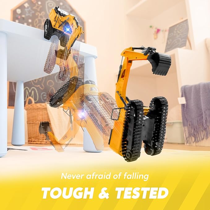 JOYIN Remote Control Excavator Toys for Boys, 2.4Ghz RC Play Excavator with Light, Construction Toys for Boys Birthday Gift 3-5 4-7 8-12 Year Old Kids, Easter Basket Stuffers