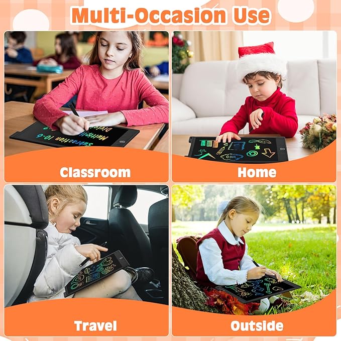 cimetech LCD Writing Tablet, Toys Gifts for 3-8 Year Old Girls Boys, 12 Inch Colorful Drawing Pad for Kids Doodle Board, Christmas Stocking Stuffers Birthday Gifts for Toddler Travel Activities, Black
