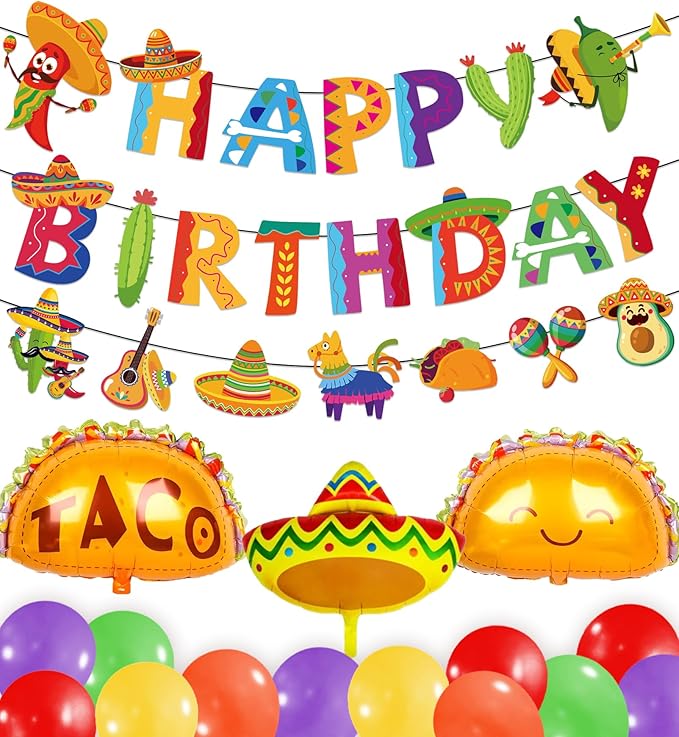 Mexican Fiesta Party Decorations Mexican Happy Birthday Banner Garland Balloons Colorful Cinco De Mayo Taco Decorations for Mexican Birthday Taco Tuesday Decor Fiesta Party Supplies