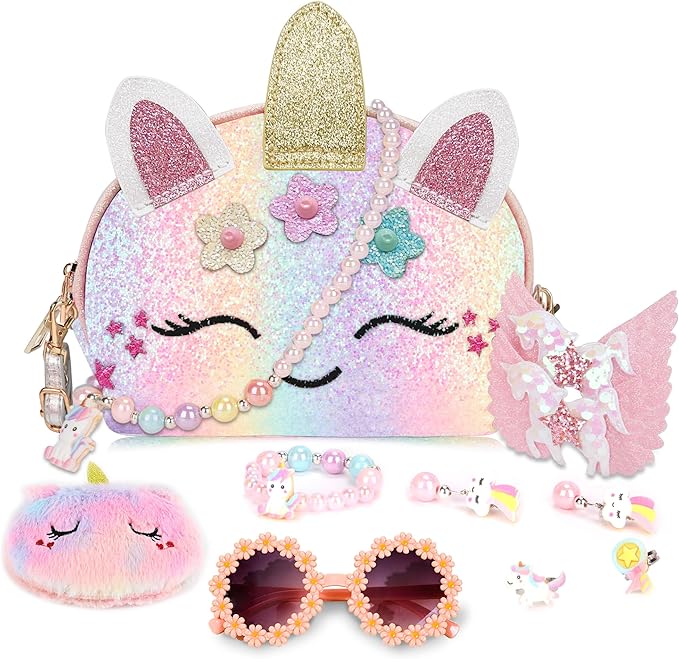 Purse for Little Girls,Girls Jewelry Pretend Play,Unicorn Gifts for girls,Crossbody Bags for Kid