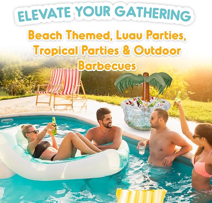 Playbees Inflatable Palm Tree Cooler 28" - Blow Up Palm Tree Party Cooler, Luau Hawaiian Tropical Beach Theme, Summer Swimming Pool Party Decorations - Outdoor Party Supplies - Kids Adults Birthday