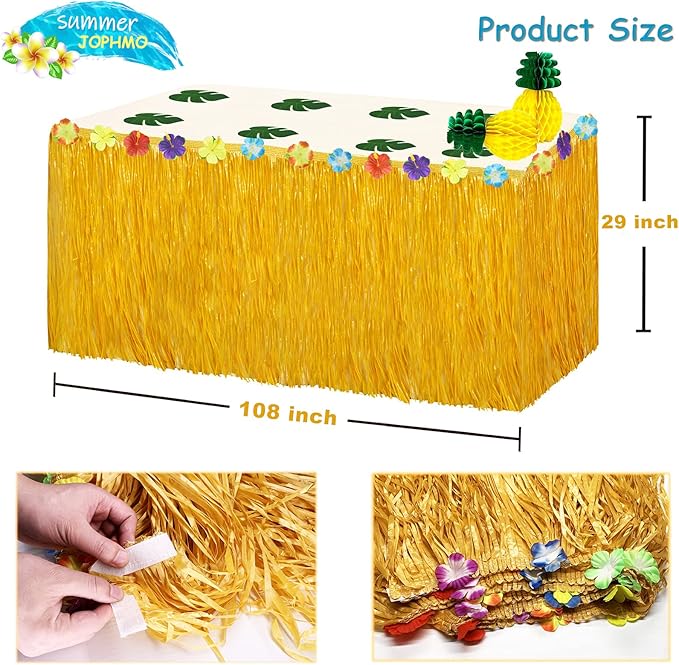 Tropical Luau Party Decoration Pack Hawaiian Beach Theme Party Favors Luau Party Supplies (112 PCS) including Banner, Table Skirt, Straws, Flamingo, Pineapple Décors.