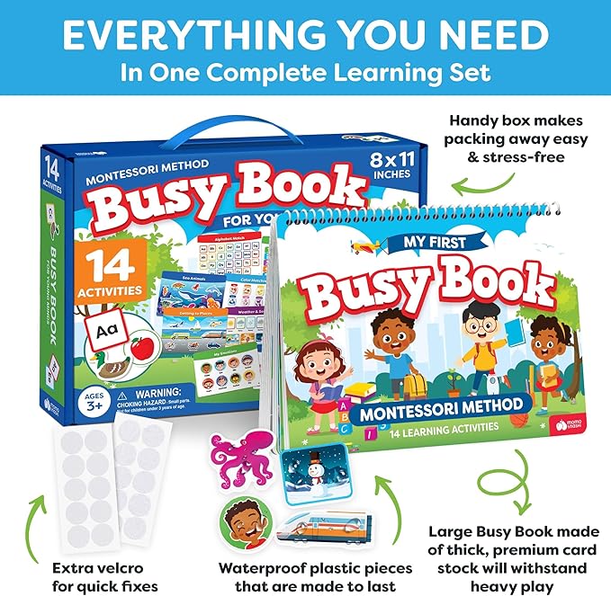 Montessori Preschool Busy Book for Toddlers Ages 3 and Up - Preassembled - Preschool Learning Activities Homeschool Montessori Toys - Gifts for 3 Year Old Boys Girl Birthday - Easter Gifts for Kids