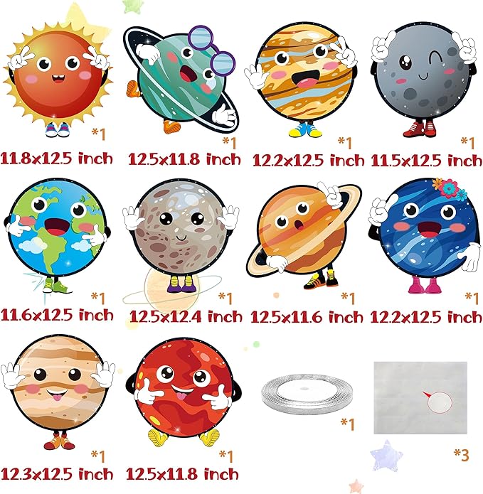 OSNIE 10Pcs Planets Theme Party Decor Supplies Outer Space Cardboard Cutout Door Porch Banner Wall Decor Blue Solar System Party Favors Photo Booth Prop for Kids Boys Space Birthday Party Decorations