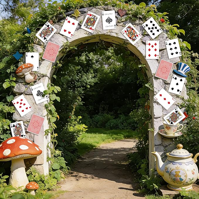 30Pcs Wonderland Tea Party Hanging Swirls Poker Cards Hanging Swirls Wonderland Theme Party Decoration Poker Cards Ceiling Streamers Banner Decor for Birthday Baby Shower Casino Party Supplies