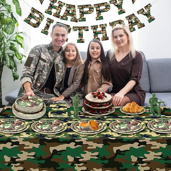 180PCS Camo Birthday Party Supplies Serve 60, Army Camouflage Theme Paper Plates and Napkins Kit for Camouflages Hunting Army Military Civil War Decorations
