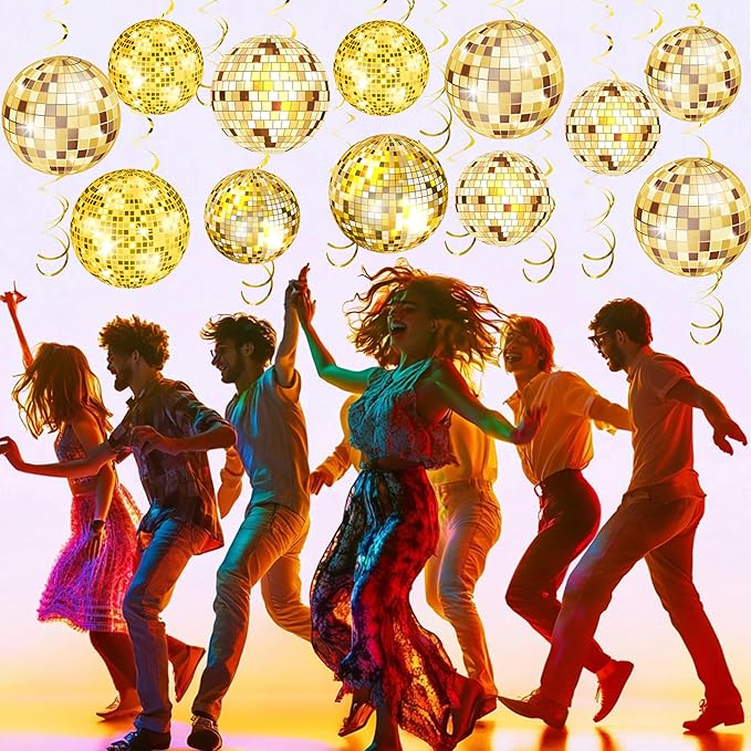54 Pieces Gold Disco Party Decorations Disco Ball Hanging Swirls 70s Party Hanging Swirls Ceiling Decor for Disco Fever Party 70s Hippie Birthday Party Favors Supplies
