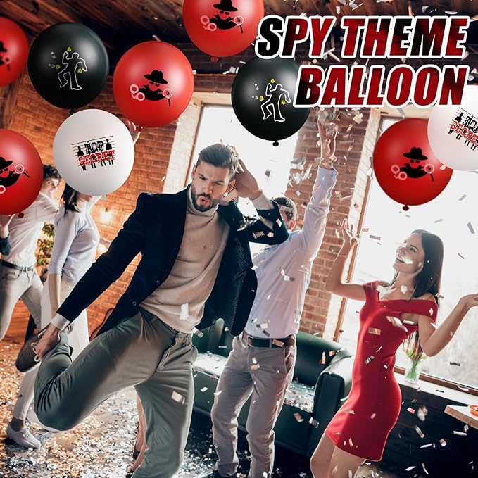 Liliful 60 Pcs Top Secret Spy Theme Balloon Detective Decoration Latex Red and Black Balloons Agent Spy Party Decorations Detective Themed Birthday Party Supplies(Classic)