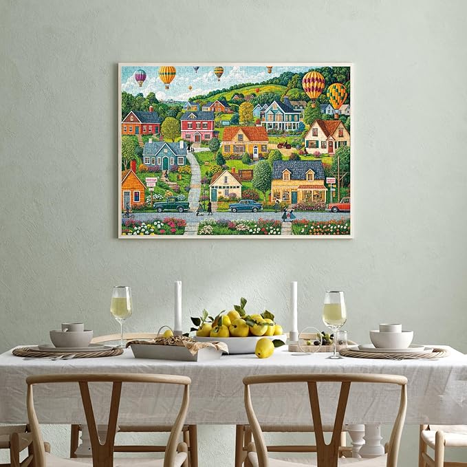 Jigsaw Puzzles for Adults 1000 Pieces, Interlock Perfectly Letter on Back No Dust, Home Decor Birthday Party Gift Toy for Men Women Elders Seniors, 1:1 Poster-Happy Town