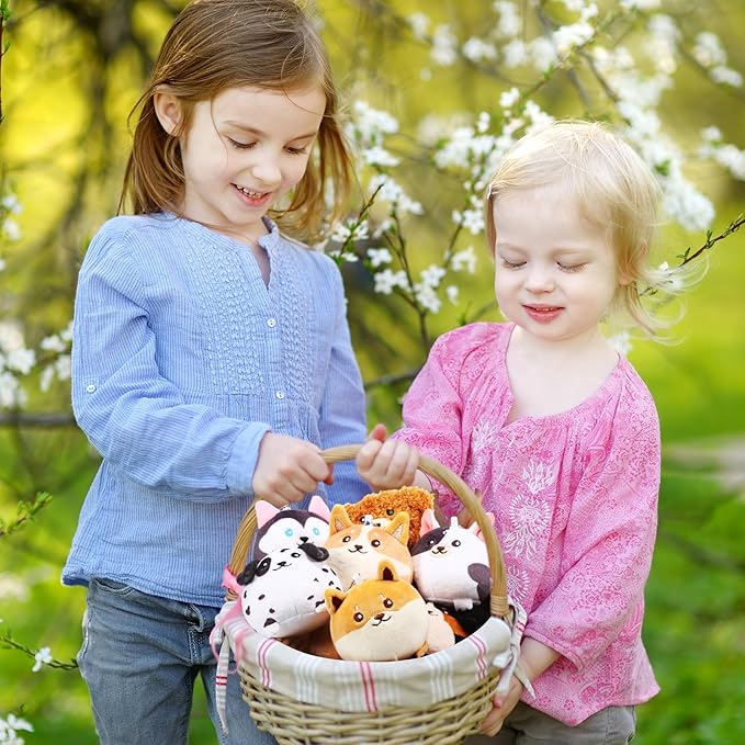 Libima 9 Pcs Mini Stuffed Animals Bulk Adopt a Pet Party Favors 3.15 Inch Small Plush Keychains Cute Ornaments Toys for Baby Shower Birthday Gift Bags Fillers Easter Basket Stuffers(Puppy)