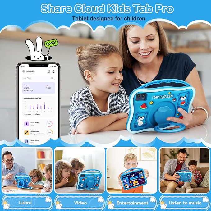 Kids Tablet, 10.1 inch Tablet for Kids 3-10, Educational Learning Toddler Tablet Android 14, 8（4+4） GB RAM+64GB ROM Storage, 5G WiFi, Baby Girl boy Present (Blue)
