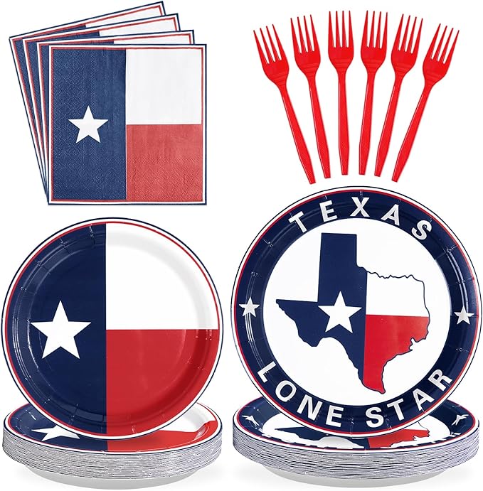 96Pcs Texas State Flag Party Decorations Texas State Theme Party Disposable Paper Plates Napkins Tableware Set Texas State National Decorations Favors for Birthday Family Gathering Supplies Serves 24