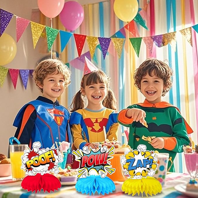 10 Pieces Hero Party Decoration, Hero Honeycomb Centerpieces 3D Table Topper Standing Decorations, Hero-Theme Party Supplies for Birthday Shower Decorations