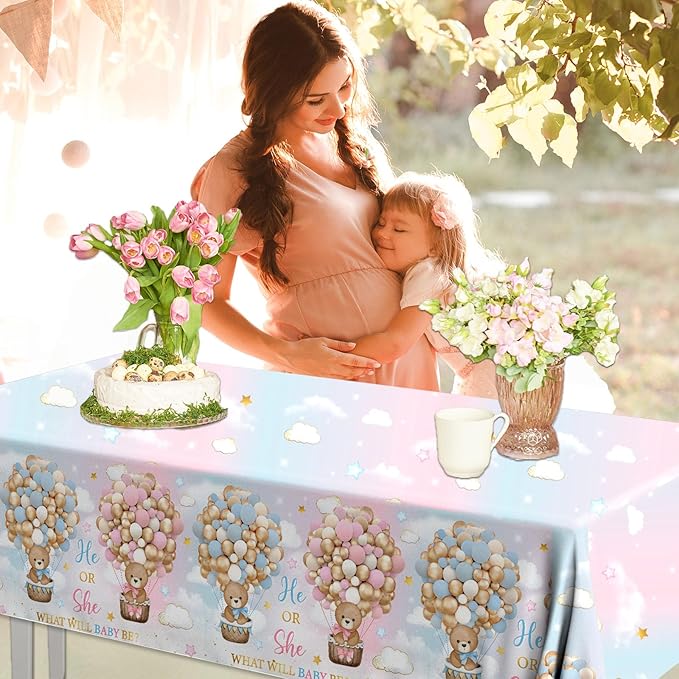 Teddy Bear Gender Reveal Decorations, 3Pcs Bear Tablecloths Pink BlueTablecloths for He or She Gender Reveal Party Favors