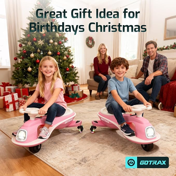Gotrax WG1 Electric Wiggle Car for Kids, 12V Big Battery up to 120Min Playtime, Music Speaker &Rear Flash Wheels, Battery Display & Easy Assembly w/Pedal Throttle, Crazy Cart Gift for Ages 3+, 132Lbs