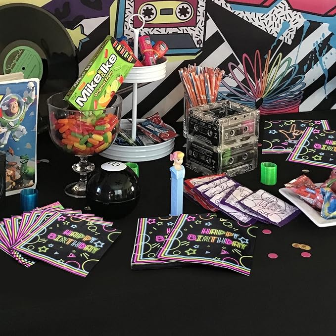 100Pcs Neon Napkins, 13 x 13 Inches Glow in The Dark Paper Napkins, Black Light Glow Party Supplies Tissue Paper for Lets Glow Crazy Party Neon Fluorescent Birthday Party Decorations