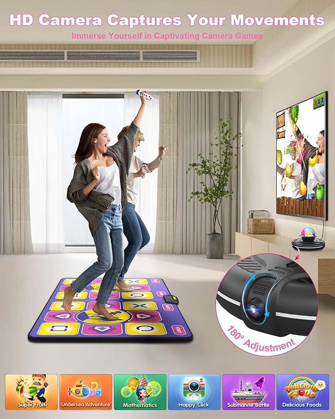 Double Dance Mat - Wireless Electronic Dance Mat for TV with Camera, Anti-Slip Fitness Dance Pad for Kids & Adults, Dance Game Mat Toy Gift for 3-12 Year Old Girls & Boys (Purple)
