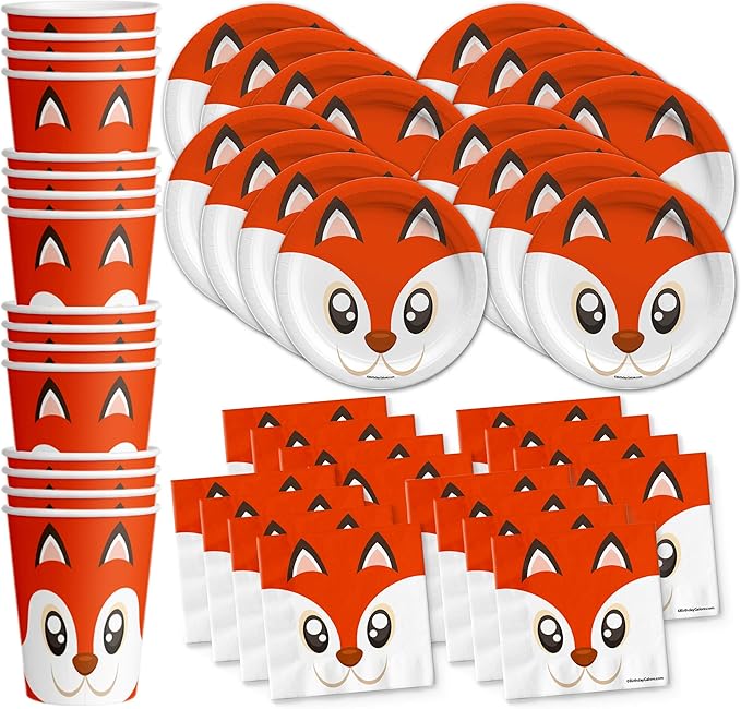 Fox Birthday Party Supplies Set Plates Napkins Cups Tableware Kit for 16