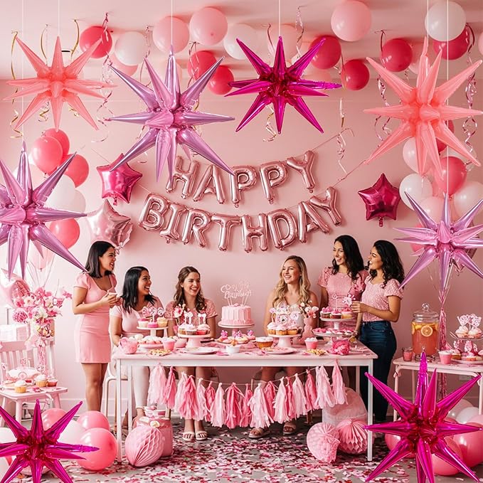 TONIFUL 8 Pcs Light Pink Hot Pink Foil Balloons Large Star Balloons Explosion Star Mylar Balloons for Party Backdrop Christmas New Year Birthday Wedding Baby Shower Anniversary Photo Booth Supplies