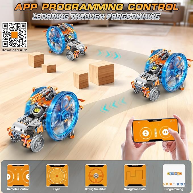 RC Robot Toys with Changeable LED Eyes & Sound, App & Remote Control Rechargeable Robotics with Unqiue Wheel Design 5-in-1 Model Kit Gift for Kids Boys Girls Teens Age 12+ Years Old(783 PCS)