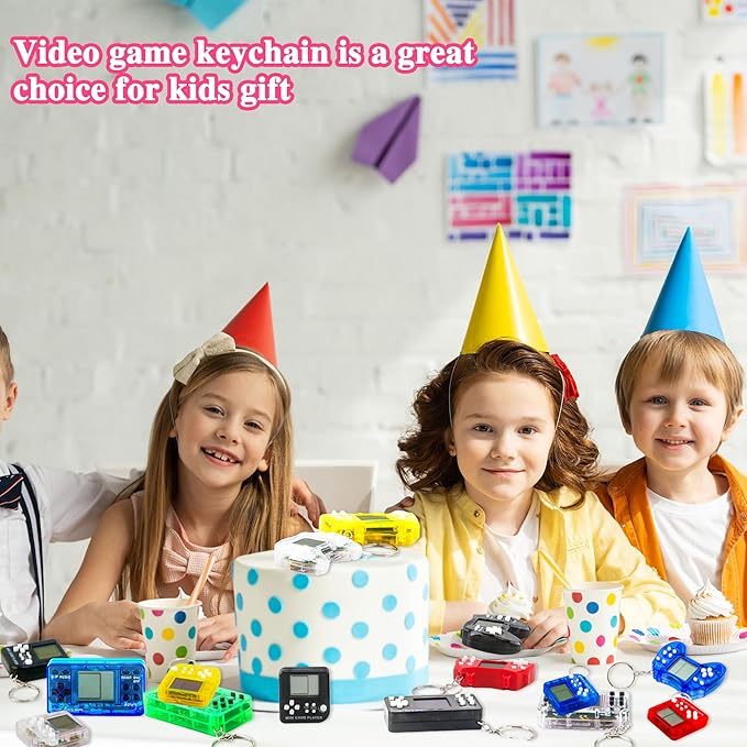 36 Pack Video Game Keychain Mini Square Handheld Video Game Key Chain for Kids Birthday Video Game Party Favors