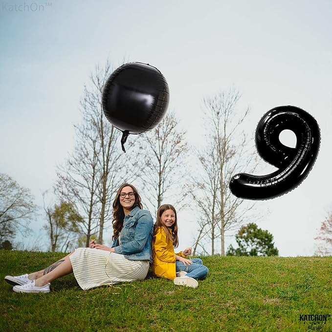 KatchOn, Giant Black Number 9 Balloon - 40 Inch | Foil 9 Birthday Balloon for 9th Birthday Decorations | 9th Anniversary Decoration | Black Party Decoration