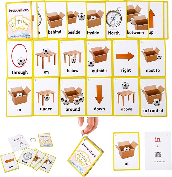 23pcs Positional Toddlers Flash Cards with Pictures Baby Learning Games Toys Education Flashcards for Kids Classroom Kindergarten Preschoolers Gifts