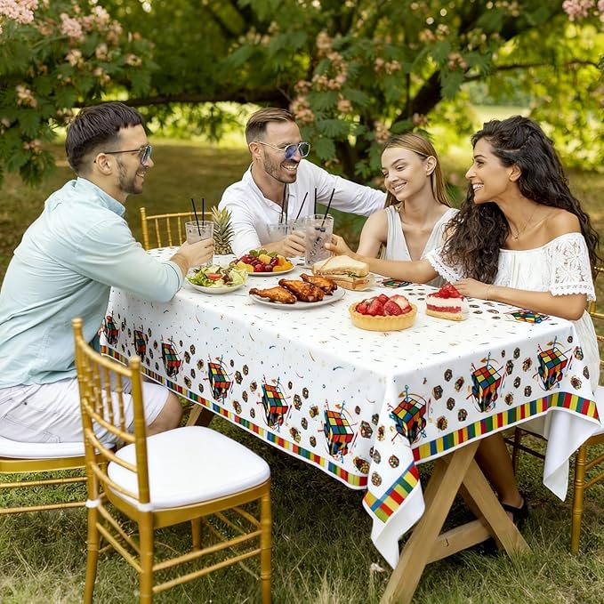 3 Pcs Magic Cube Pattern Disposable Tablecloth, Colorful Geometric Design Birthday Tablecloth Party Supplies for Smart Fun Kids Adult Celebrations,54 * 108 Inch.