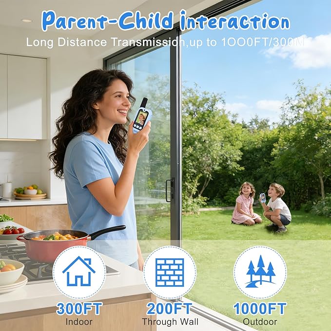 Video Walkie Talkies for Kids 2 Pack, 1000 Feet Long Range Video, Rechargeable Kids Walkie Talkies with Voice Changer Cute Stickers, Indoor Outdoor Gifts Boys Girls Ages 3-12 Camping Hiking Travel