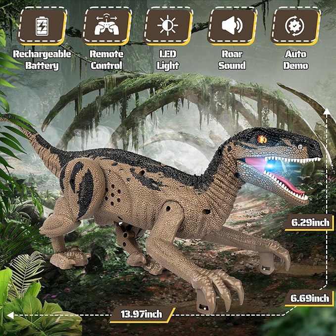 Dinosaur Toys for Kids, 2.4GHz Remote Control Dinosaur with Walking, Realistic Sounds, Demo Mode, Rechargeable Jurassic Toys for 3-5, 5-7, 8-12, Birthdays, Parties, Christmas, Children’s Day