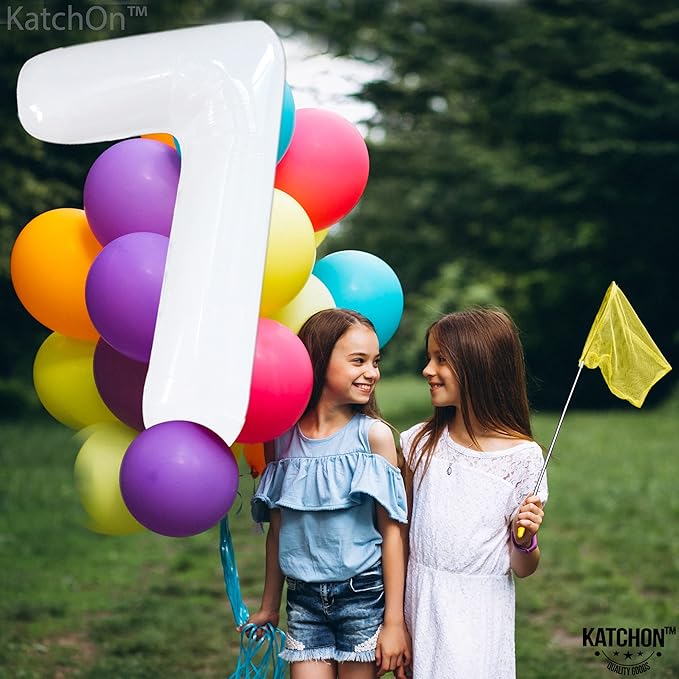 KatchOn, Giant White Number 7 Balloon - 40 Inch | 7th Birthday Balloon for 7th Birthday Decorations | 7 Balloons for Birthday | Number Balloons for Anniversary Decorations
