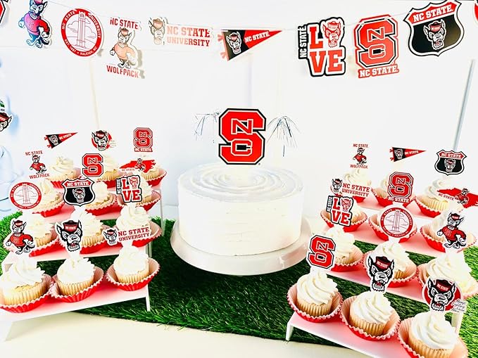 NC State Party Supplies for Football, Birthday Gift, North Carolina Graduation Party Banner and Cake Toppers (42 Pieces) (NC State Wolfpack)