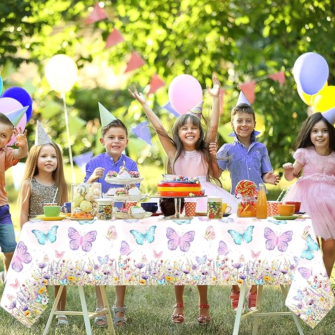 2 Pack Butterfly Tablecloth Birthday Party Decorations for Spring Butterfly Theme Girls Baby Shower 1st 2nd 3rd 4th Birthday Party Table Supplies Favors, 108 x 54 Inch